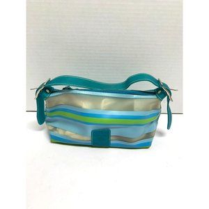 LC Liz Claiborne Small Jelly Plastic Purse Handbag blue green Striped 11x6x4 Vin